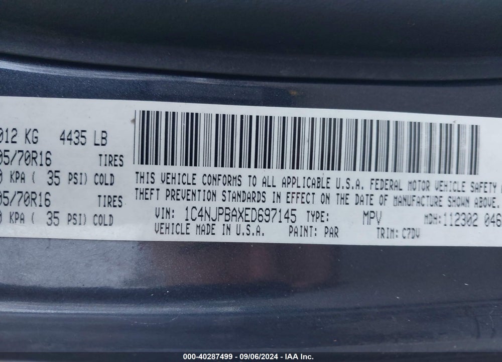 2014 JEEP PATRIOT SPORT VIN: 1C4NJPBAXED697145