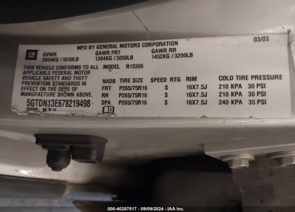 2007 HUMMER H3 SUV VIN: 5GTDN13E678219498