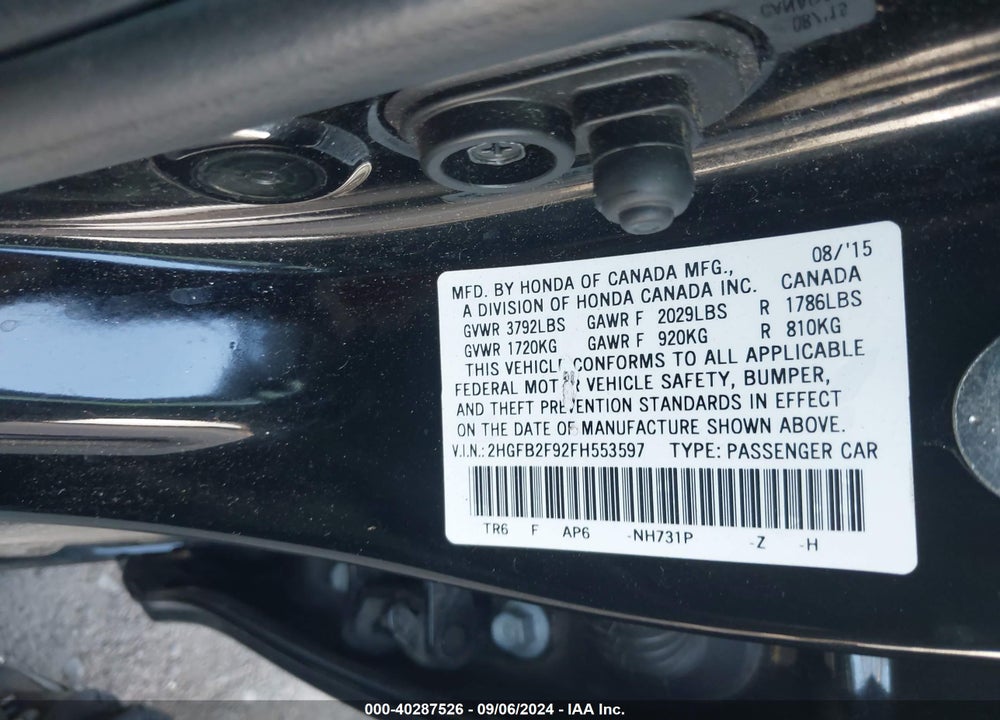 2015 HONDA CIVIC EX-L VIN: 2HGFB2F92FH553597