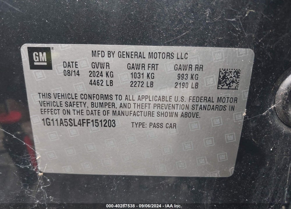 2015 CHEVROLET MALIBU VIN: 1G11A5SL4FF151203