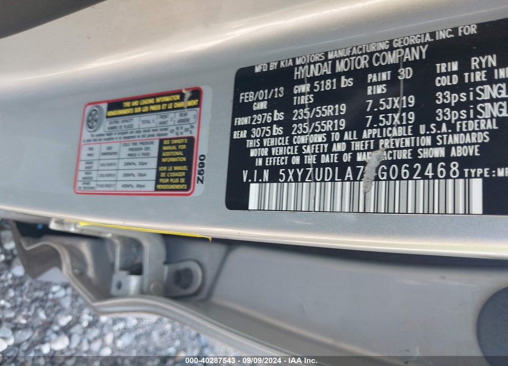 2013 HYUNDAI SANTA FE SPORT 2.0T VIN: 5XYZUDLA7DG062468