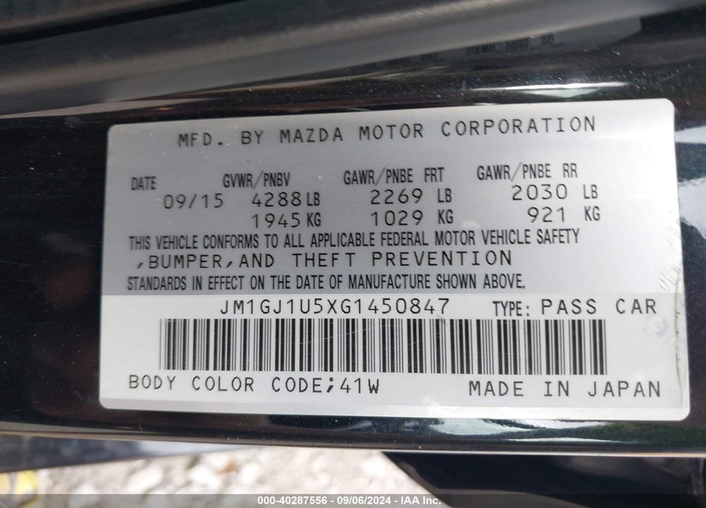 2016 MAZDA 6 I SPORT VIN: JM1GJ1U5XG1450847