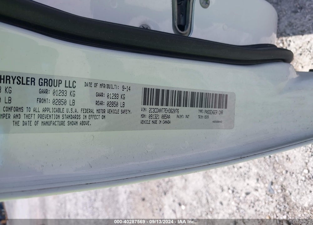 2014 DODGE CHARGER POLICE VIN: 2C3CDXAT7EH362076