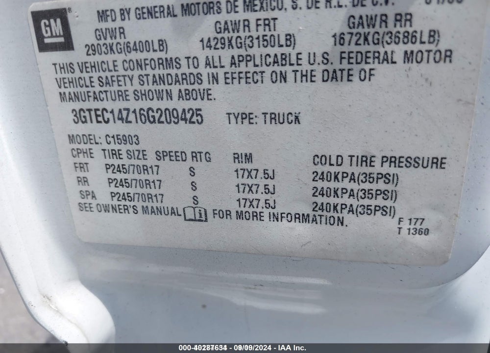 2006 GMC SIERRA 1500 WORK TRUCK VIN: 3GTEC14Z16G209425