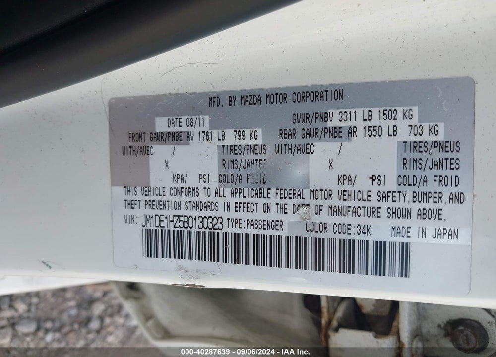2011 MAZDA 2 SPORT VIN: JM1DE1HZ5B0130323