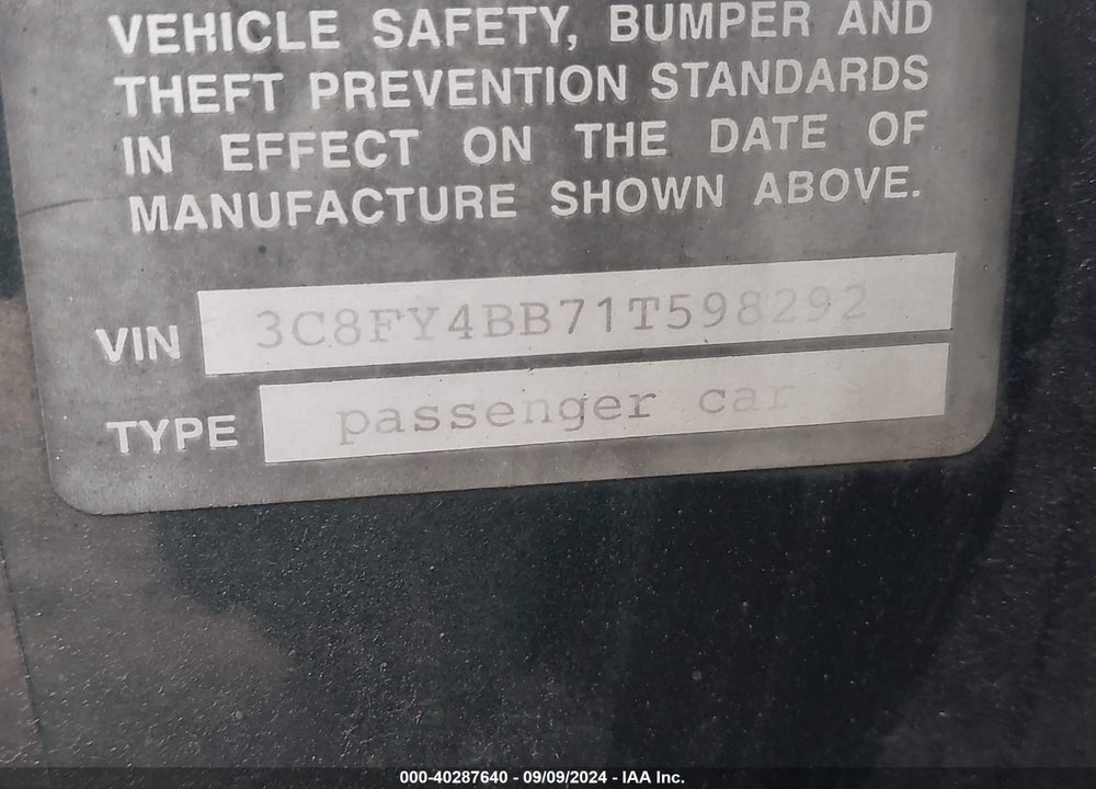 2001 CHRYSLER PT CRUISER VIN: 3C8FY4BB71T598292
