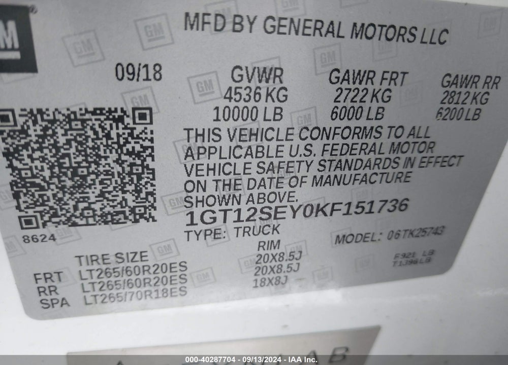 2019 GMC SIERRA 2500HD DENALI VIN: 1GT12SEY0KF151736