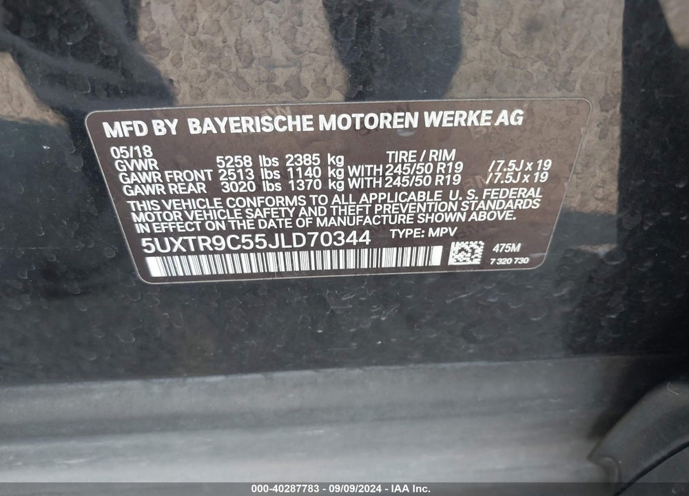 2018 BMW X3 XDRIVE30I VIN: 5UXTR9C55JLD70344