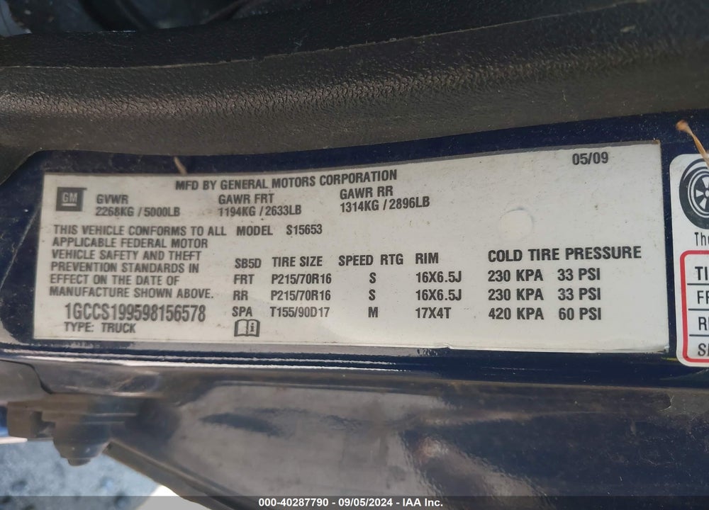 2009 CHEVROLET COLORADO LT/WORK TRUCK VIN: 1GCCS199598156578