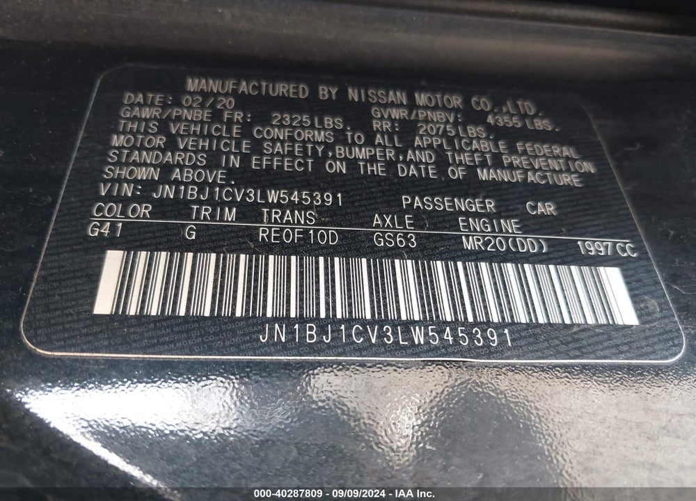 2020 NISSAN ROGUE SPORT S FWD XTRONIC CVT VIN: JN1BJ1CV3LW545391