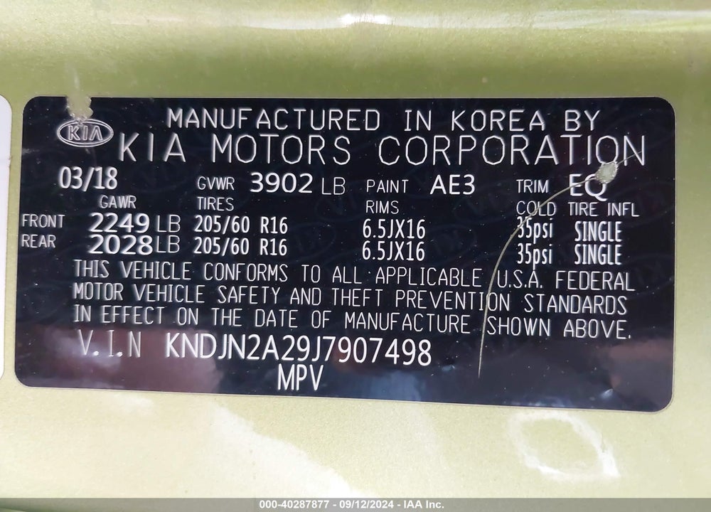 2018 KIA SOUL VIN: KNDJN2A29J7907498