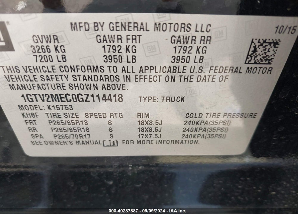 2016 GMC SIERRA 1500 SLE VIN: 1GTV2MEC0GZ114418