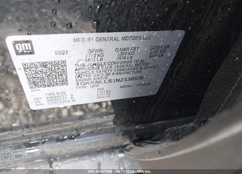 2022 GMC ACADIA AWD AT4 VIN: 1GKKNLLS1NZ138579