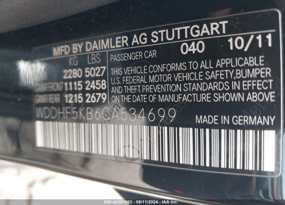 2012 MERCEDES-BENZ E 350 VIN: WDDHF5KB6CA534699