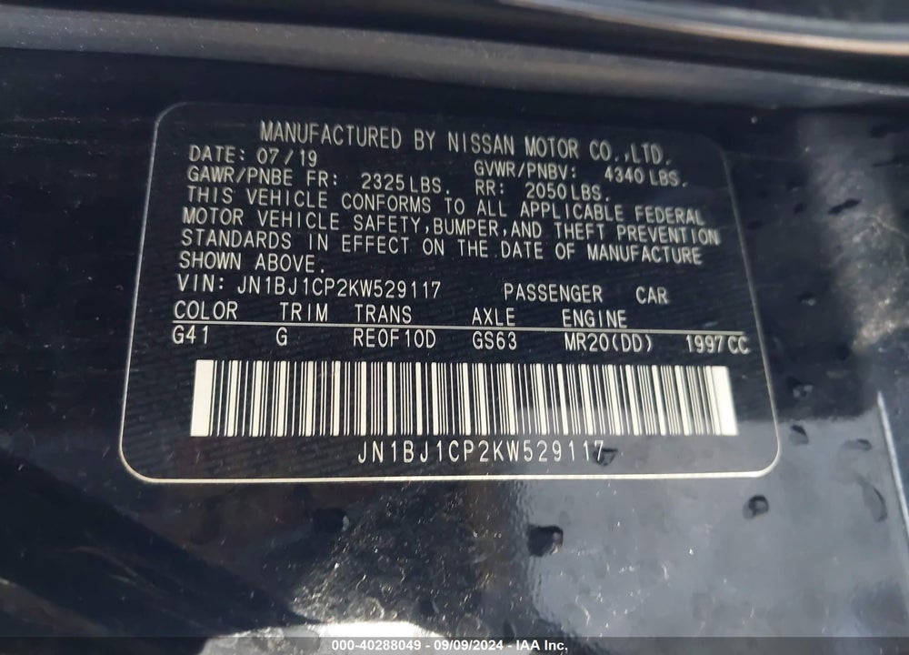 2019 NISSAN ROGUE SPORT S VIN: JN1BJ1CP2KW529117