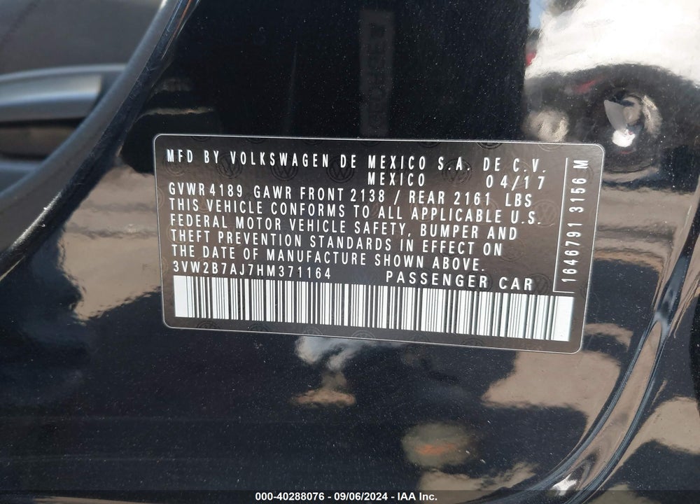 2017 VOLKSWAGEN JETTA 1.4T S VIN: 3VW2B7AJ7HM371164