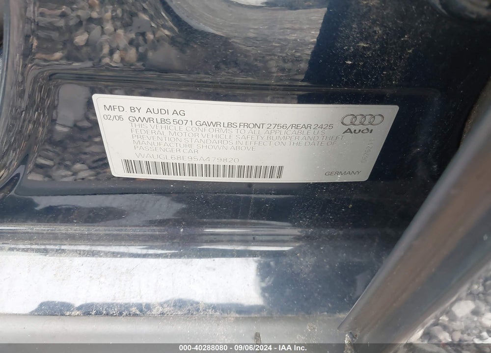 2005 AUDI S4 4.2 VIN: WAUGL68E95A479820