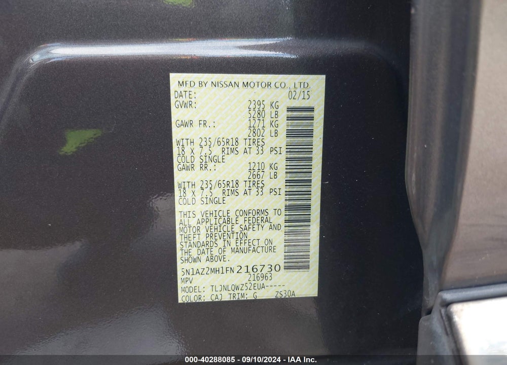 2015 NISSAN MURANO VIN: 5N1AZ2MH1FN216730