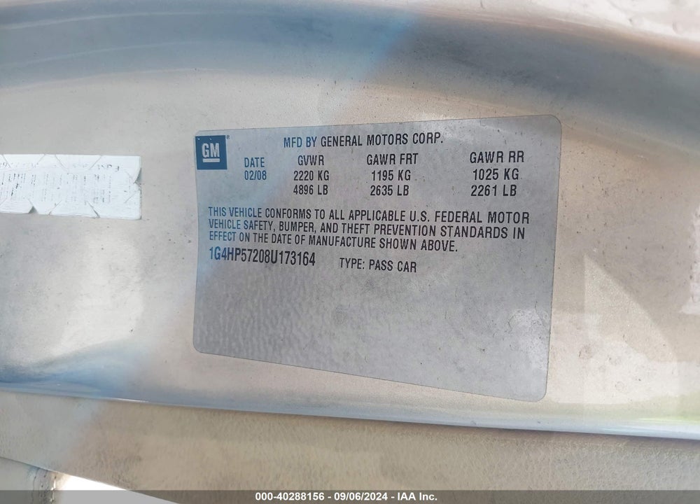 2008 BUICK LUCERNE CX VIN: 1G4HP57208U173164