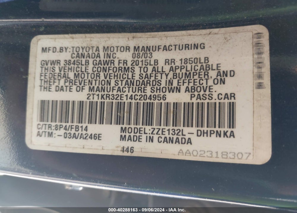 2004 TOYOTA MATRIX/XR VIN: 2T1KR32E14C204956
