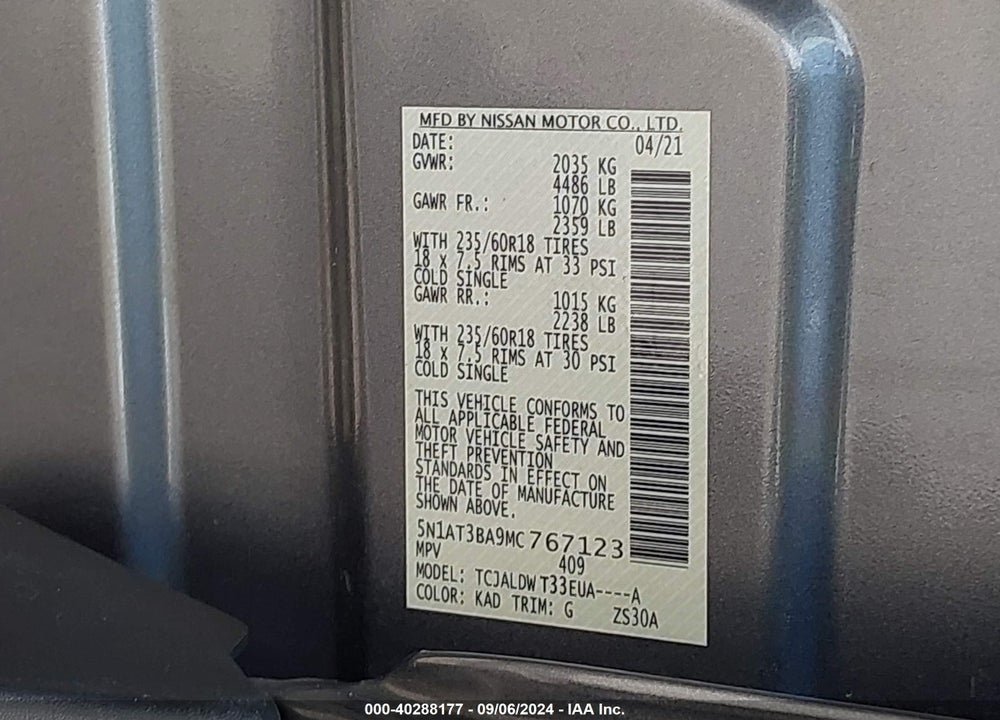 2021 NISSAN ROGUE VIN: 5N1AT3BA9MC767123