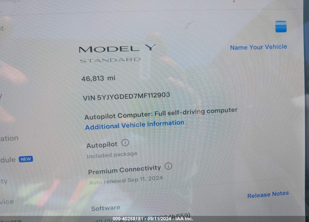 2021 TESLA MODEL Y STANDARD RANGE REAR-WHEEL DRIVE VIN: 5YJYGDED7MF112903