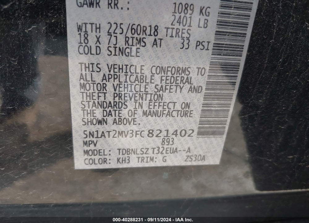 2015 NISSAN ROGUE SL VIN: 5N1AT2MV3FC821402