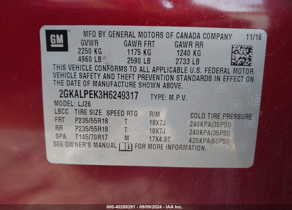 2017 GMC TERRAIN SLT VIN: 2GKALPEK3H6249317