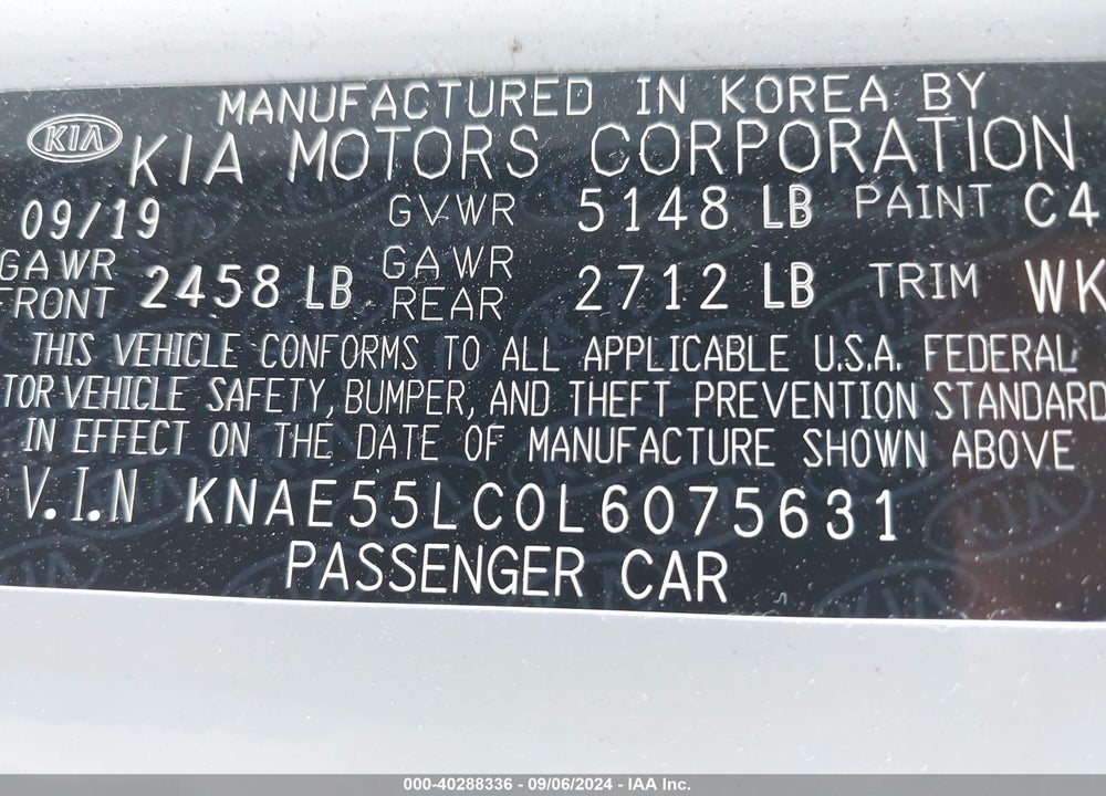 2020 KIA STINGER GT2 VIN: KNAE55LC0L6075631