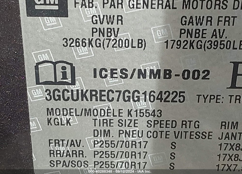 2016 CHEVROLET SILVERADO 1500 VIN: 3GCUKREC7GG164225