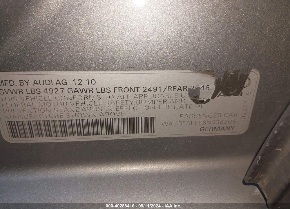 2011 AUDI A4 2.0T PREMIUM VIN: WAUBFAFL6BN038205