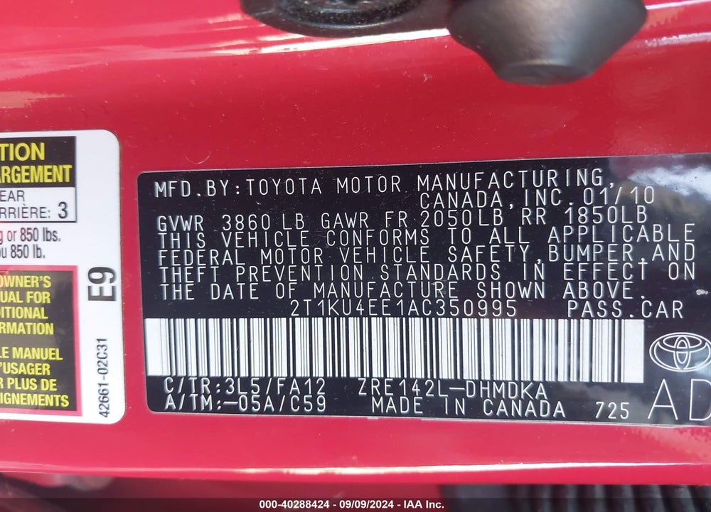 2010 TOYOTA MATRIX VIN: 2T1KU4EE1AC350995