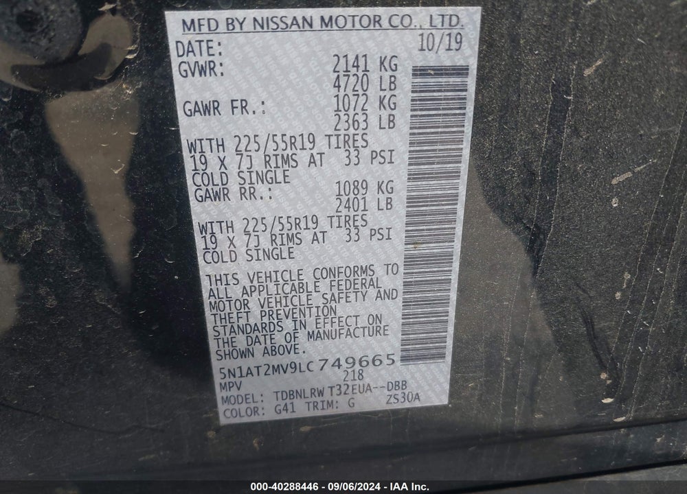 2020 NISSAN ROGUE SL INTELLIGENT AWD VIN: 5N1AT2MV9LC749665