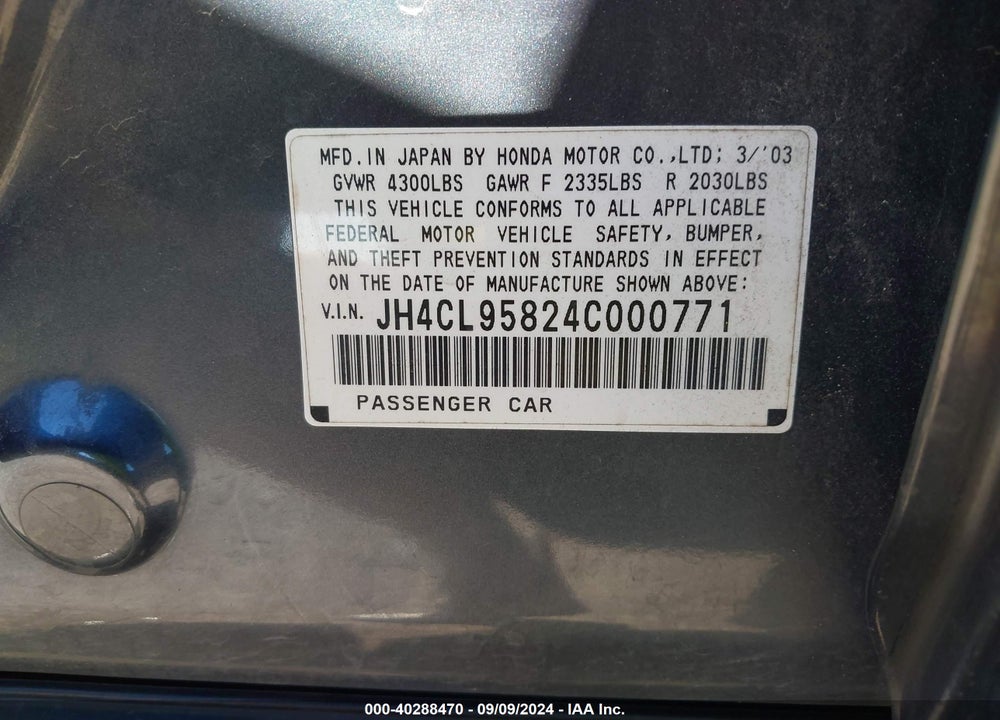 2004 ACURA TSX VIN: JH4CL95824C000771