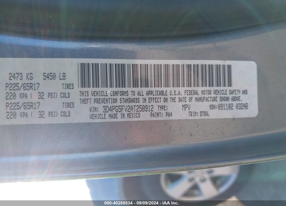 2010 DODGE JOURNEY SXT VIN: 3D4PG5FV2AT258912