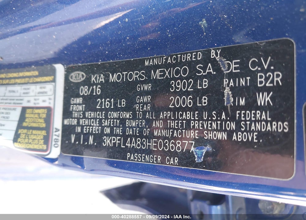 2017 KIA FORTE EX VIN: 3KPFL4A83HE036877
