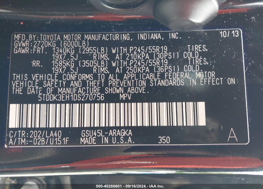 2013 TOYOTA HIGHLANDER LIMITED V6 VIN: 5TDDK3EH1DS270756