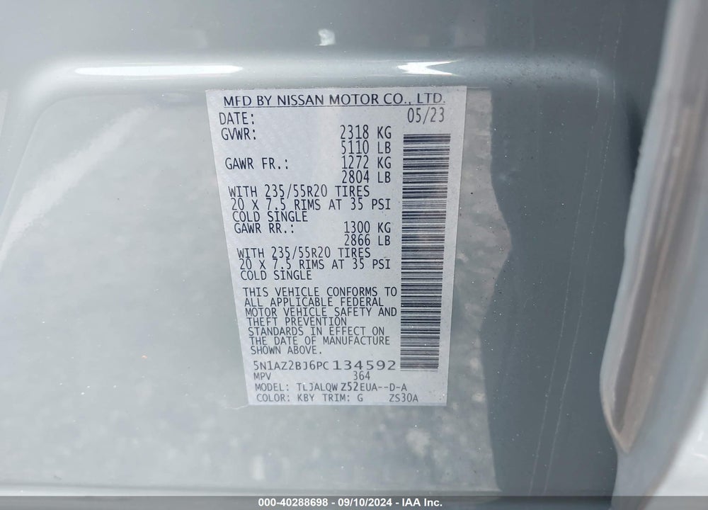 2023 NISSAN MURANO SV FWD VIN: 5N1AZ2BJ6PC134592