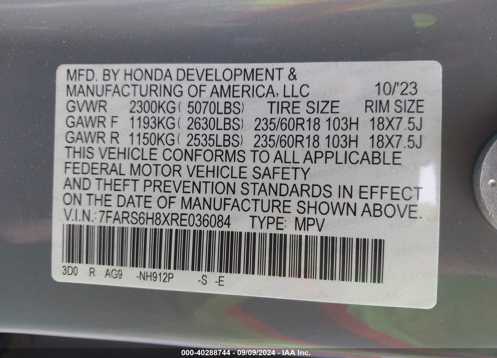 2024 HONDA CR-V HYBRID SPORT-L VIN: 7FARS6H8XRE036084