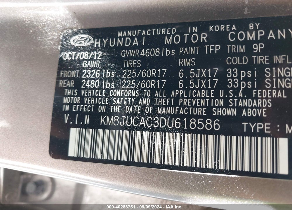 2013 HYUNDAI TUCSON VIN: KM8JUCAC3DU618586