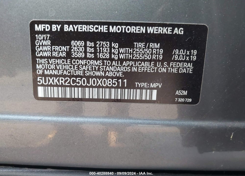 2018 BMW X5 SDRIVE35I VIN: 5UXKR2C50J0X08511