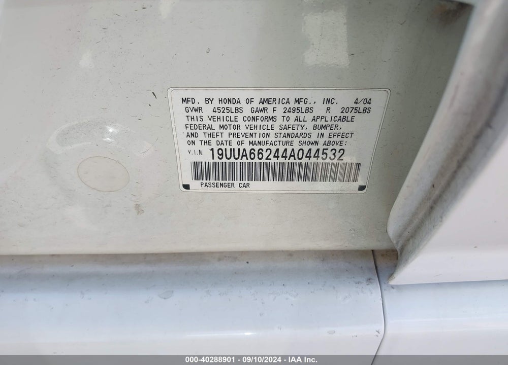 2004 ACURA TL VIN: 19UUA66244A044532