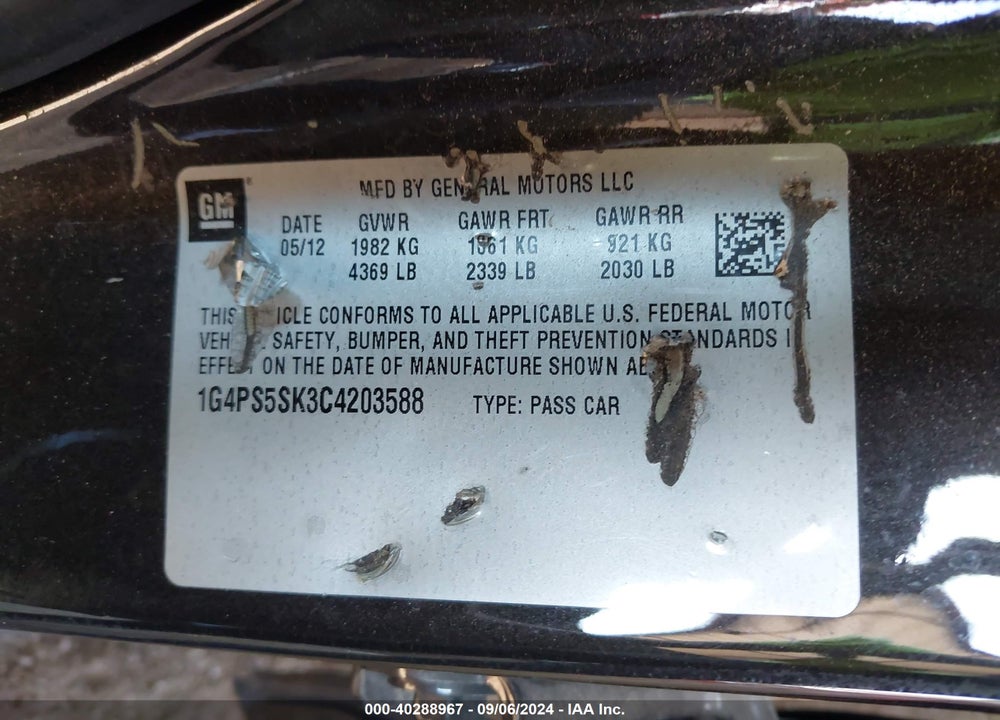 2012 BUICK VERANO LEATHER GROUP VIN: 1G4PS5SK3C4203588