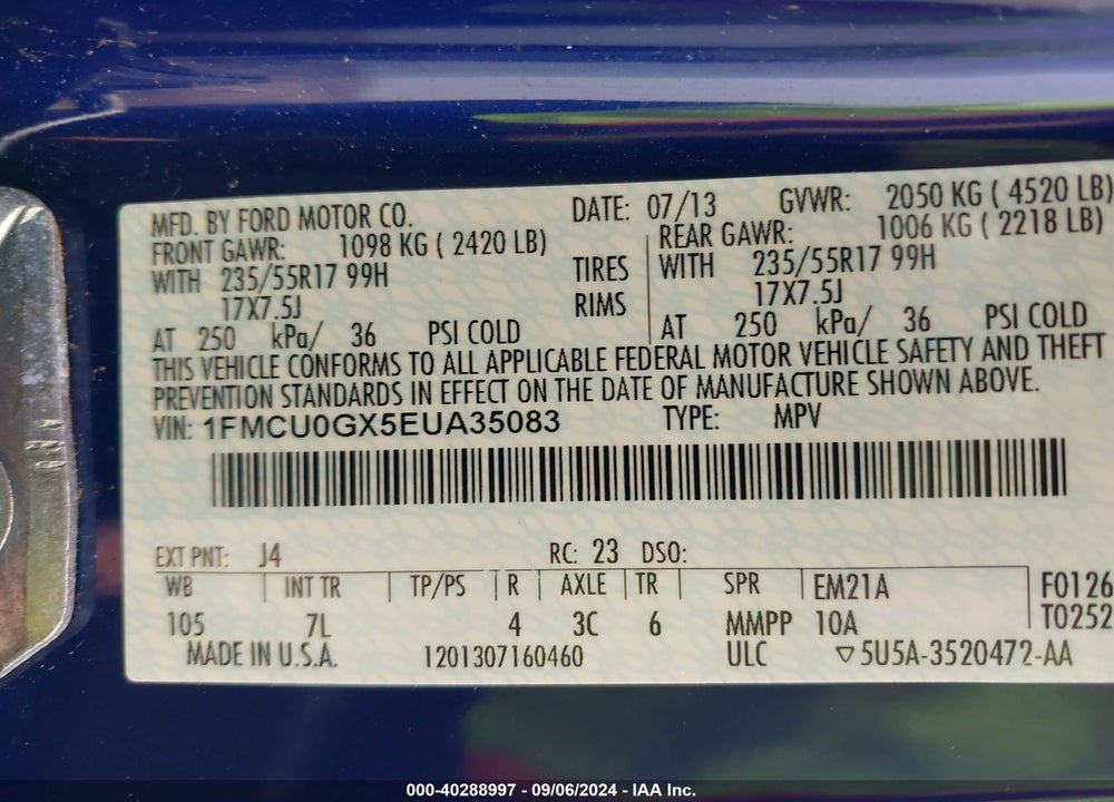 2014 FORD ESCAPE SE VIN: 1FMCU0GX5EUA35083