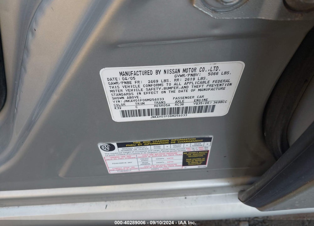 2006 INFINITI M35X VIN: JNKAY01F06M254033