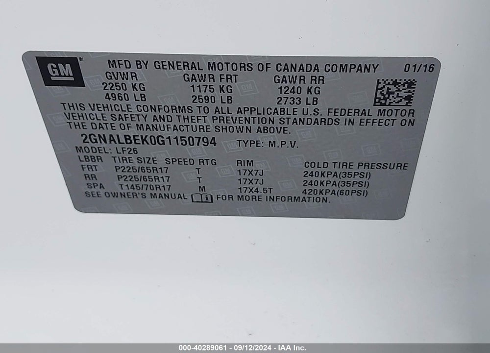 2016 CHEVROLET EQUINOX LS VIN: 2GNALBEK0G1150794