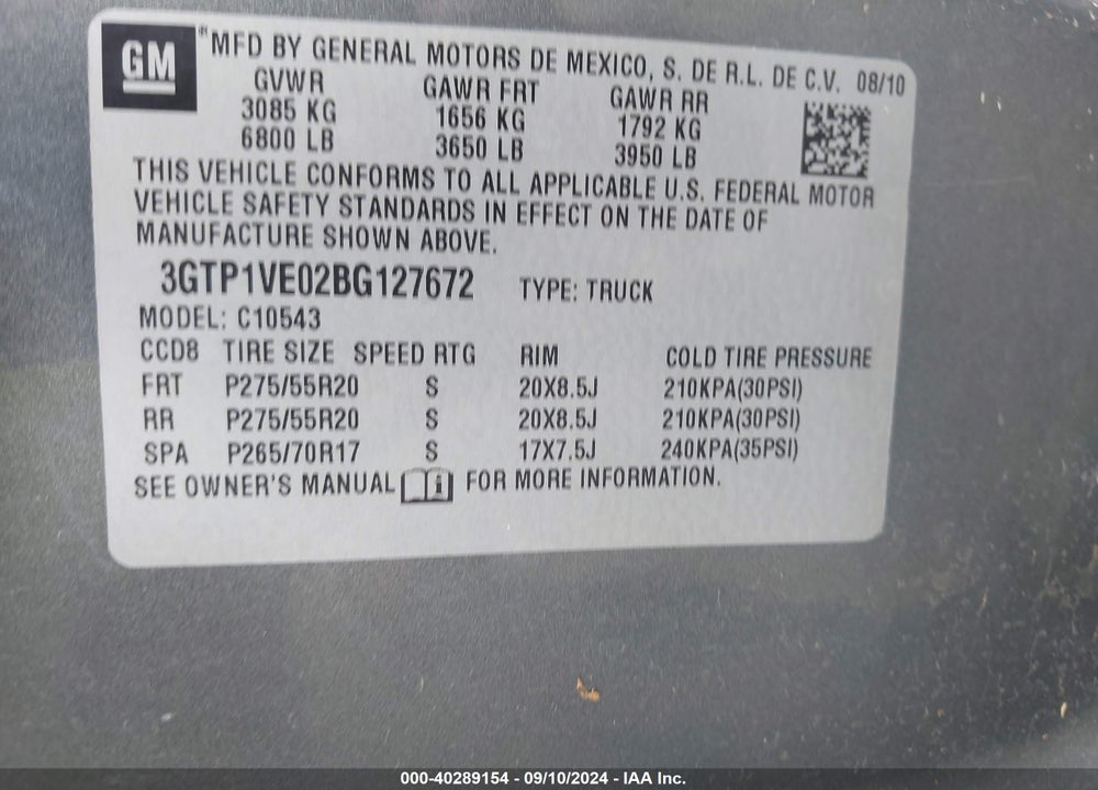 2011 GMC SIERRA 1500 SLE VIN: 3GTP1VE02BG127672