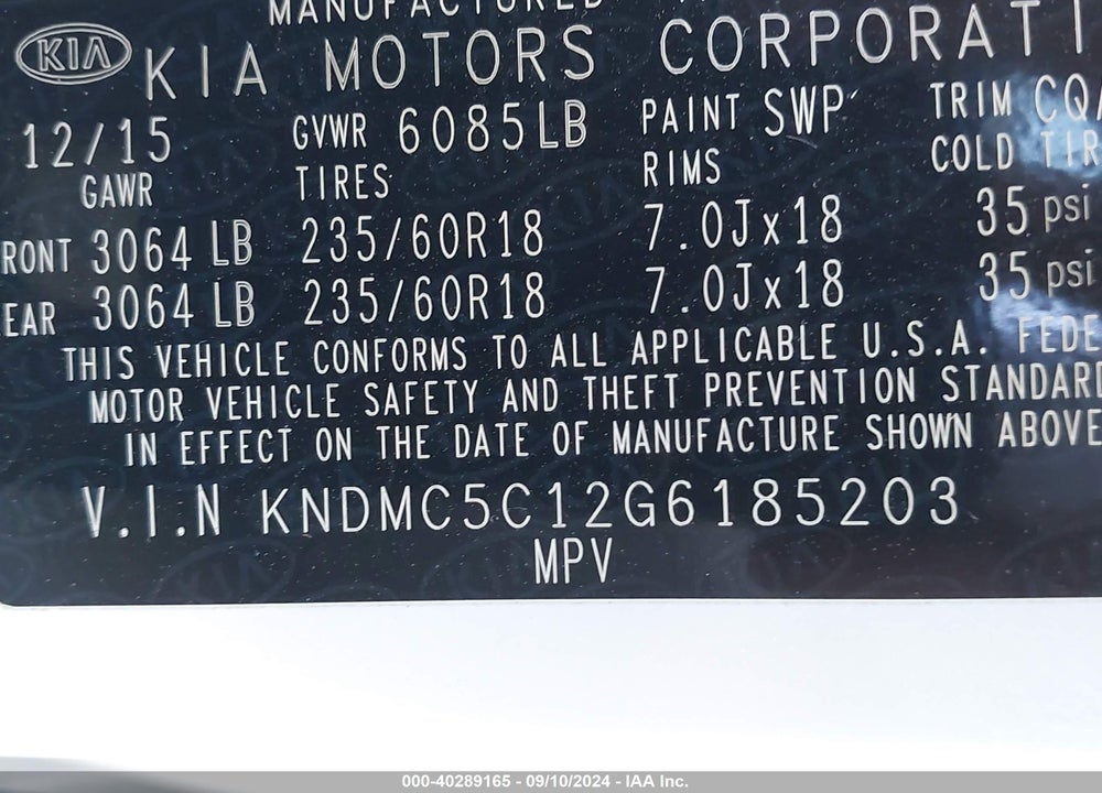 2016 KIA SEDONA SX VIN: KNDMC5C12G6185203