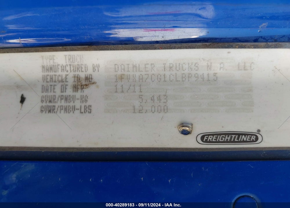 2012 FREIGHTLINER COLUMBIA COLUMBIA VIN: 1FVXA7CG1CLBP9415
