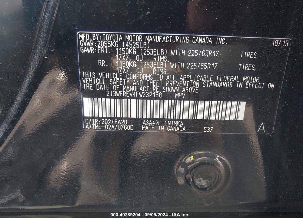 2015 TOYOTA RAV4 XLE VIN: 2T3WFREV4FW232168